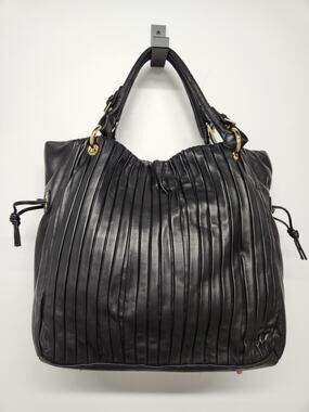 Paolo Masi Women's Ruched Pleated Leather Extra Large Plisse Bag, Black & Gold